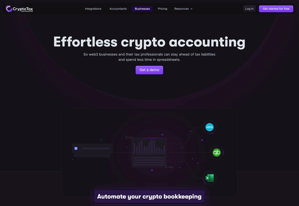 Animated walkthrough of the crypto accounting business page